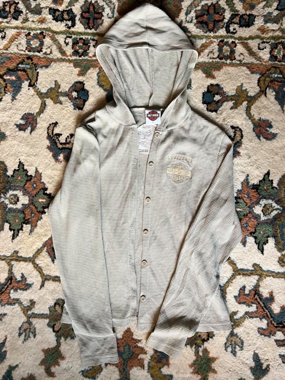 Harley-Davidson Cream Waffle Knit Button-Up Sweatshirt - Picture 2 of 3